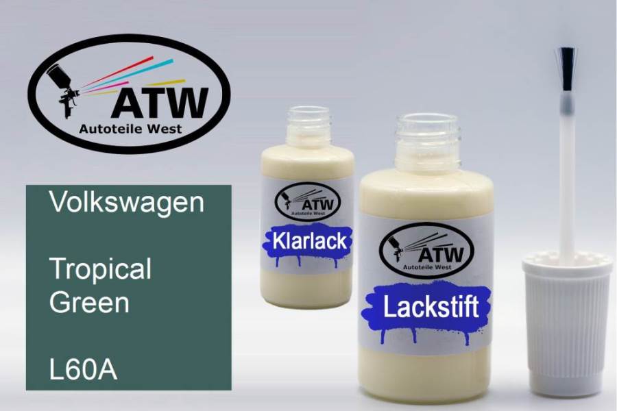 Volkswagen, Tropical Green, L60A: 20ml Lackstift + 20ml Klarlack - Set, von ATW Autoteile West.